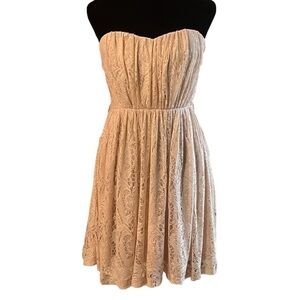 XXI strapless‎ lace dress, beige, size medium